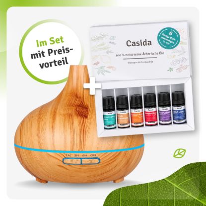 Aroma Diffuser in Wood Look with the Top 6 Fragrance Blends as a Set