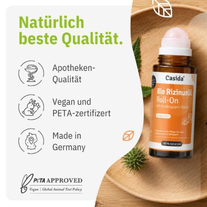 Rizinusöl Bio Roll-On mit Rosenquarz-Roller