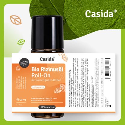 Rizinusöl Bio Roll-On mit Rosenquarz-Roller